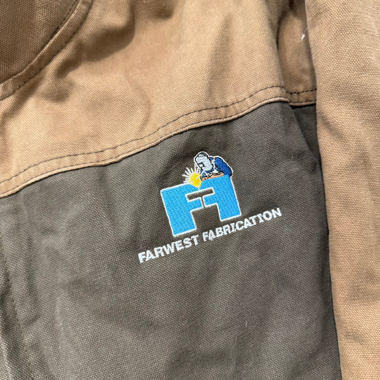 Dri Duck Farwest Fabrication Mens Brown Horizon Canvas Work Jacket Logo Size 2XL