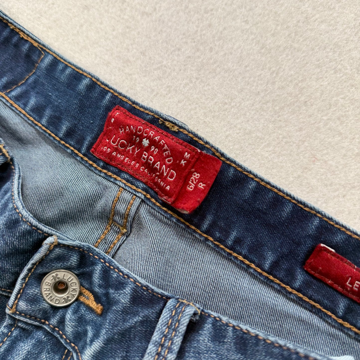 Lucky Brand Leyla Boot Womens Blue Denim Flared Jeans Back Snap Pockets Waist 28