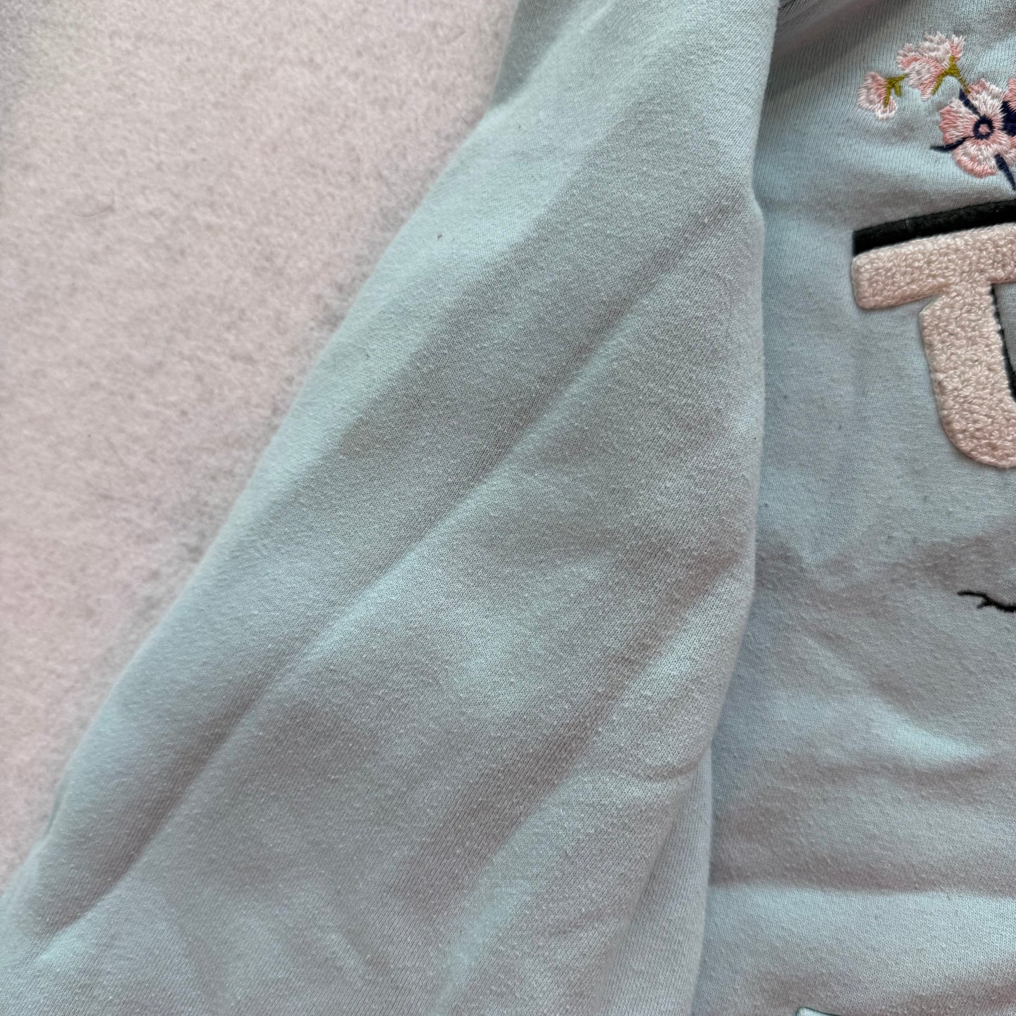 Urban Outfitters Tokyo Womens Mint Blue Hoodie Cherry Blossom Embroidered Size S