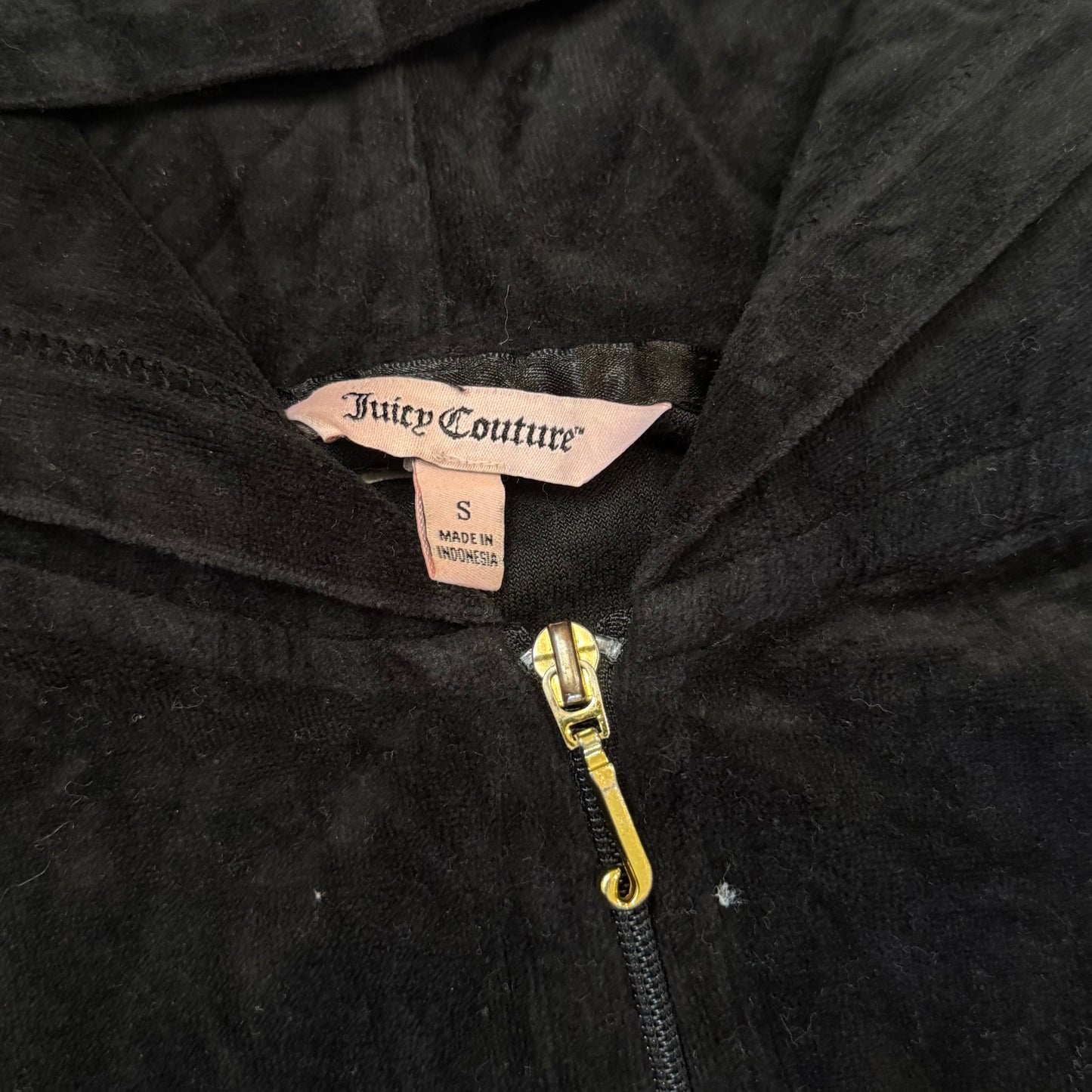Juicy Couture Women's Black Velour Zip-Up Hoodie Pockets Loungewear Y2k Size S