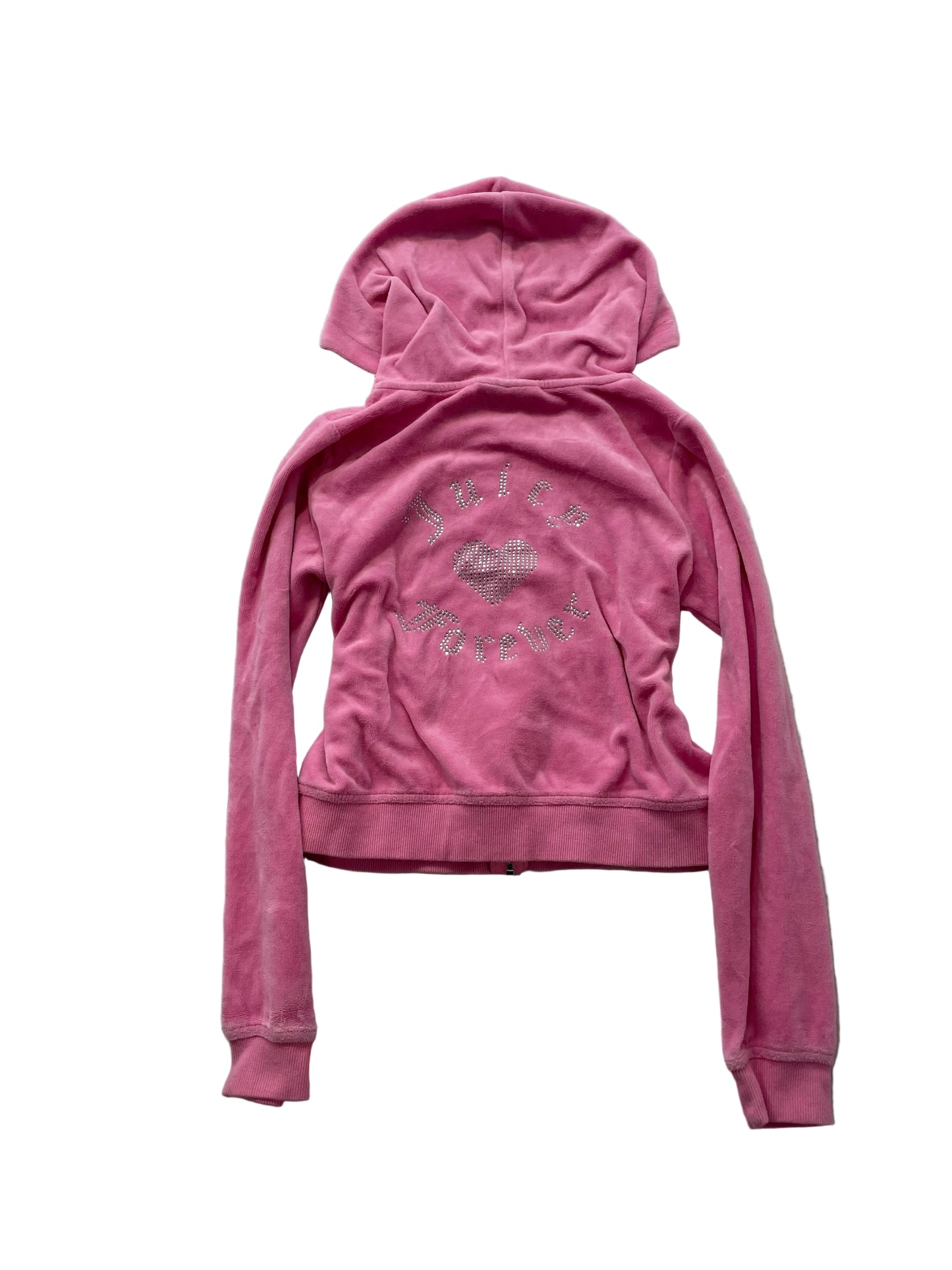 Juicy Couture Women's Bubblegum Pink Velour Zip Up Hoodie Rhinestone Logo Size M