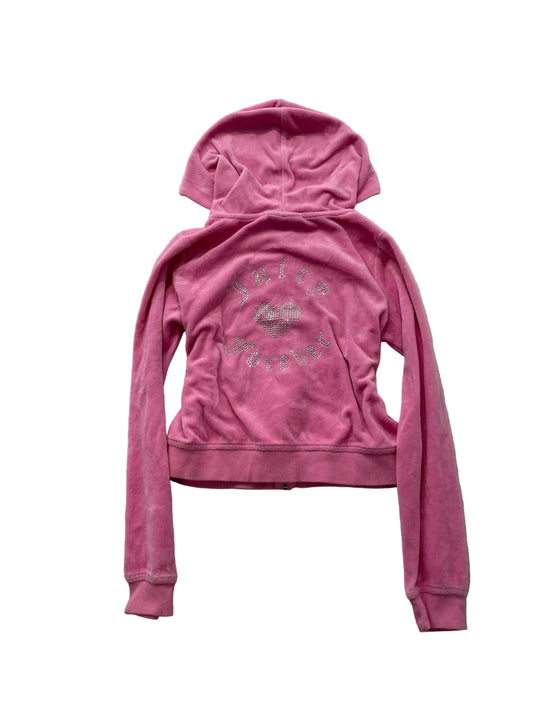 Juicy Couture Women's Bubblegum Pink Velour Zip Up Hoodie Rhinestone Logo Size M