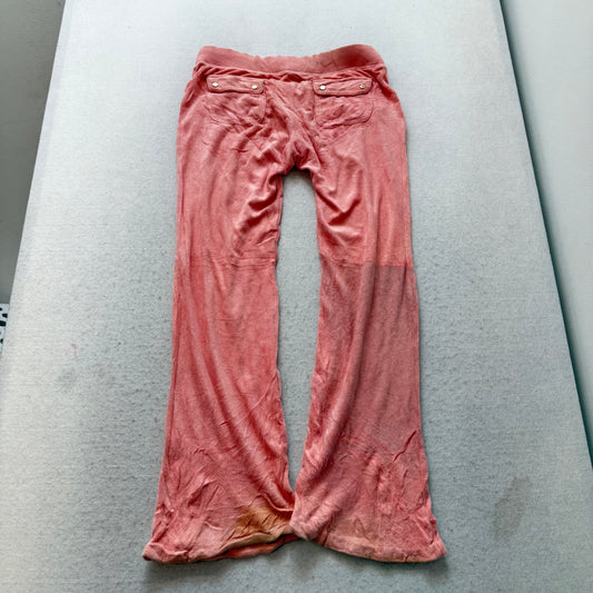Juicy Couture Women Salmon Pink Velour Flared Track Pant Snap Flap Pocket Size S