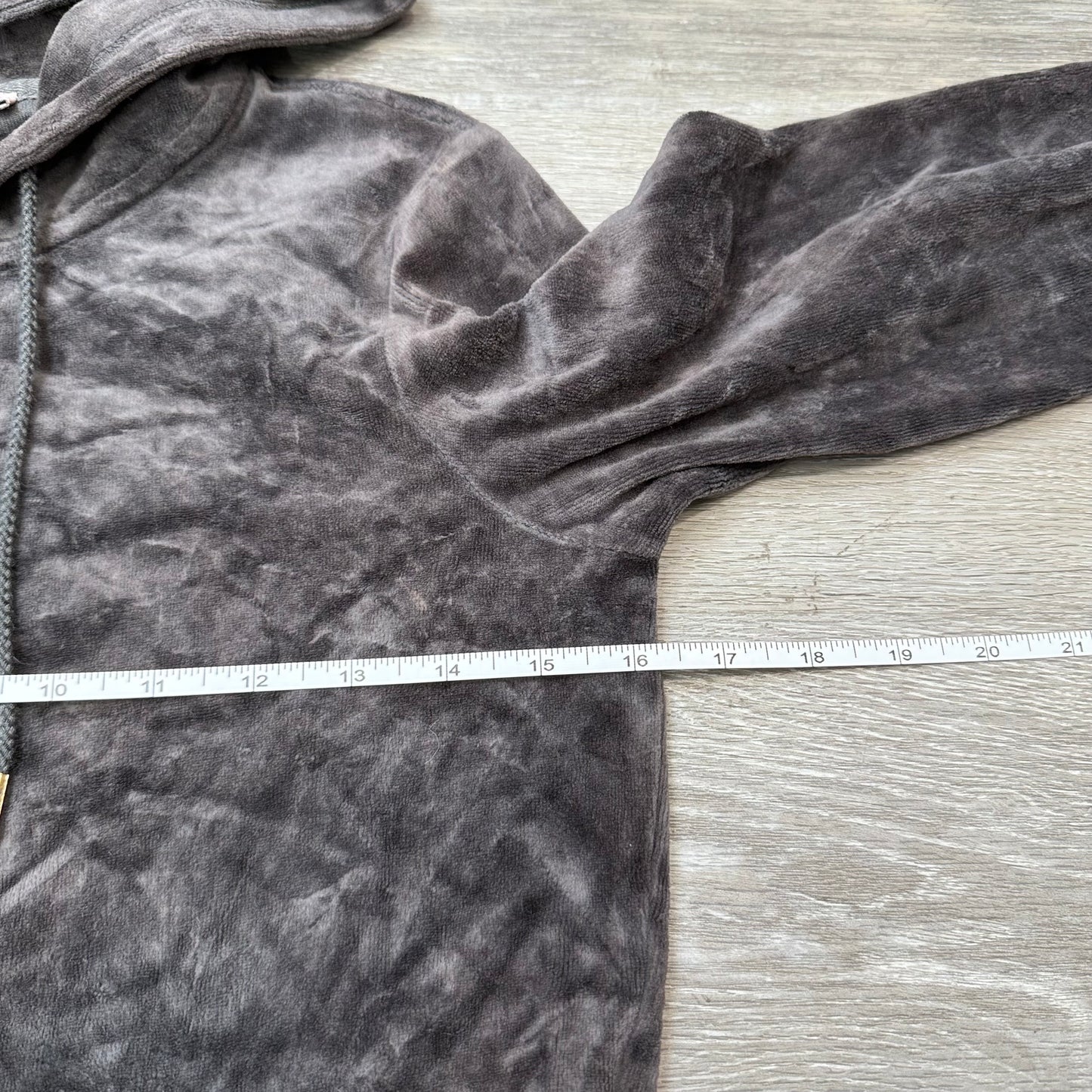 Juicy Couture Womens Charcoal Gray Velour Zip-Up Hoodie Drawstring Pocket Size S