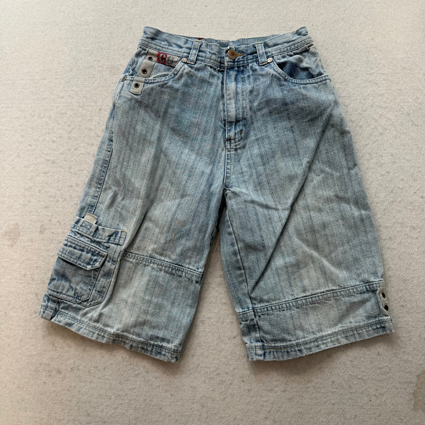 Chams Jeans Est 1977 Men's Blue Light Wash Denim Cargo Shorts Baggy Pockets Y2K