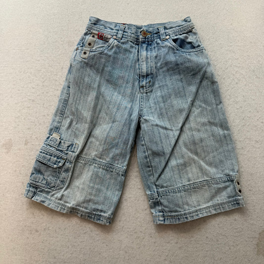 Chams Jeans Est 1977 Men's Blue Light Wash Denim Cargo Shorts Baggy Pockets Y2K
