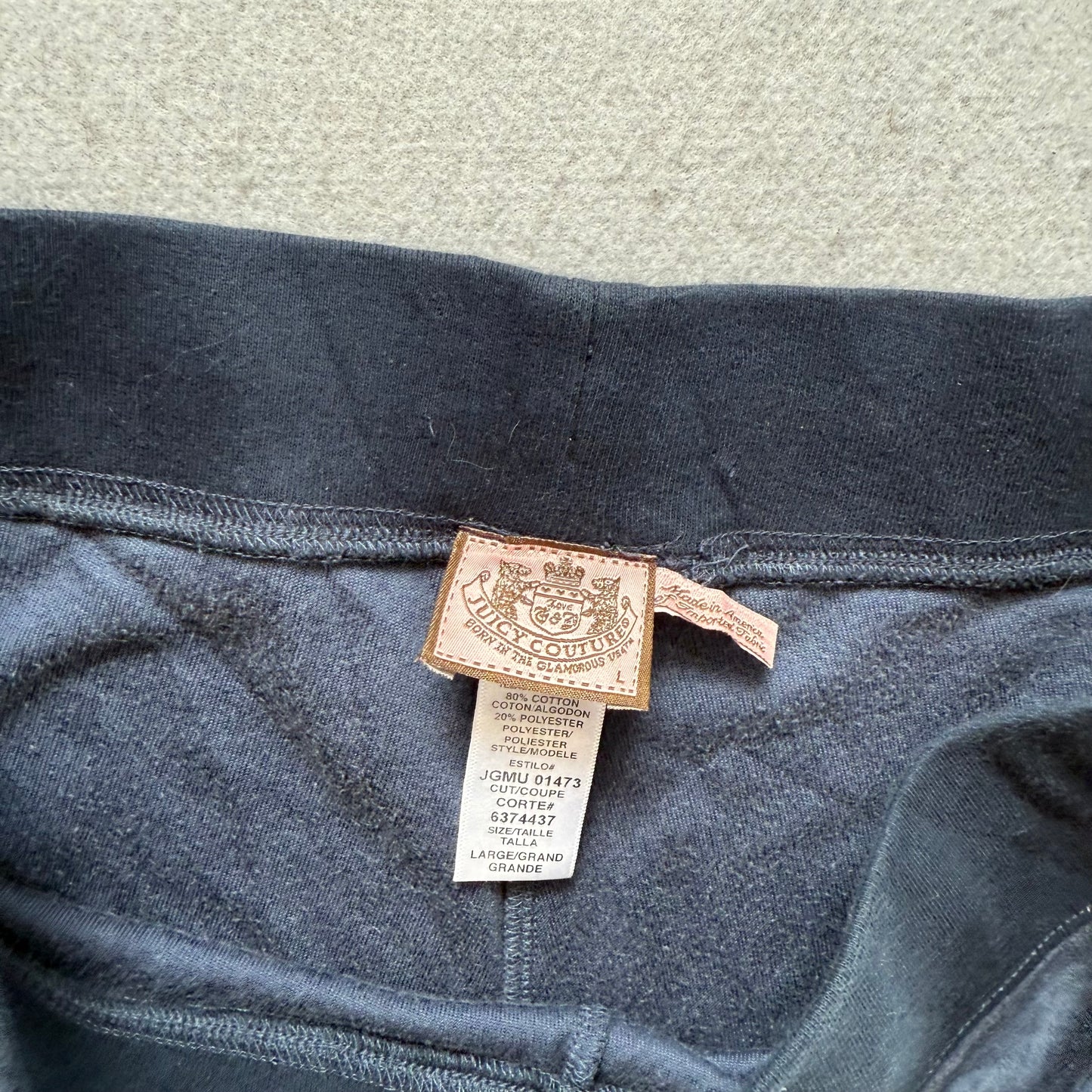 Vintage Juicy Couture Women Navy Velour Flared Track Pant Drawstring Logo Size L