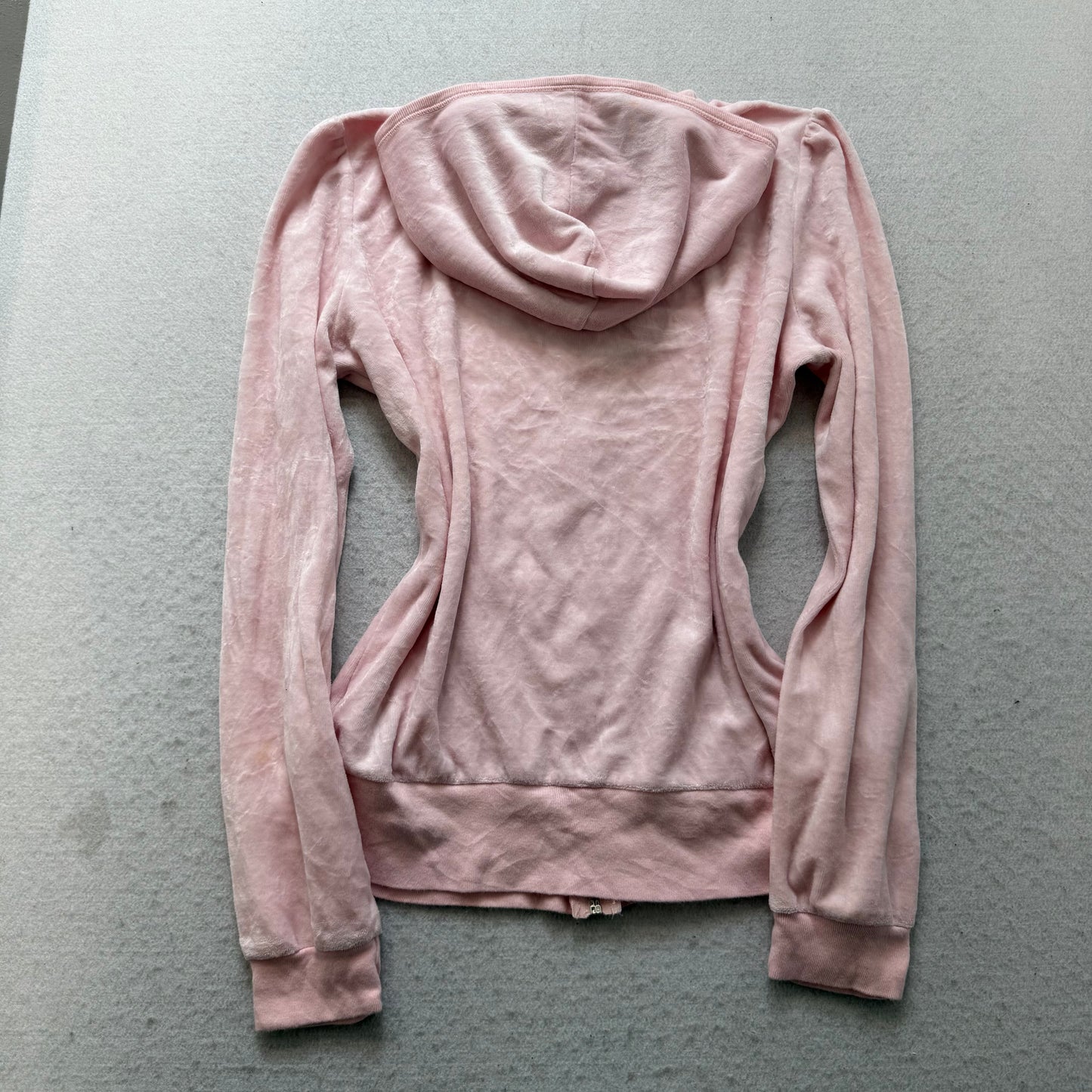 Vintage Juicy Couture Women Baby Pink Velour Zip-Up Hoodie Loungewear Y2k Size L
