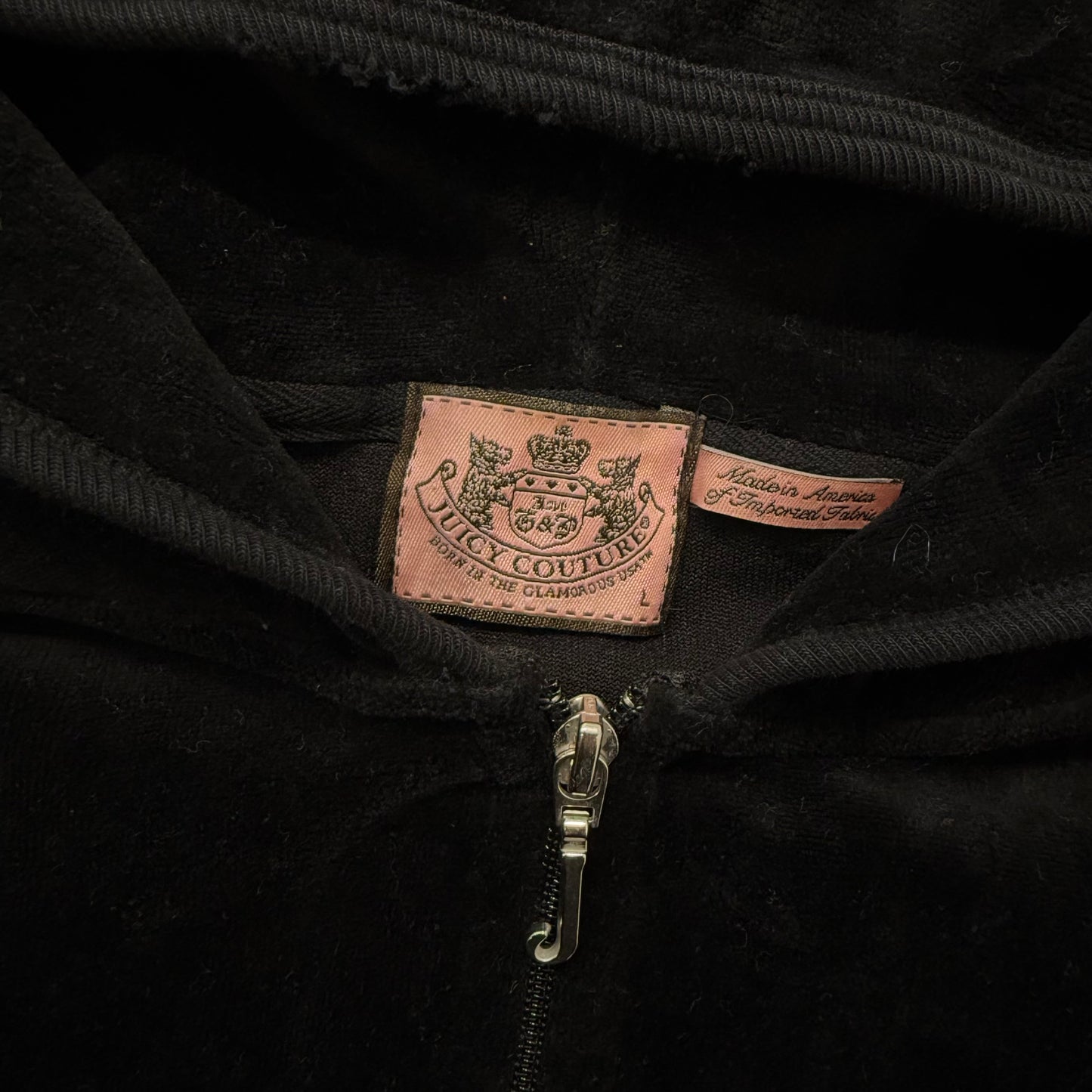 Juicy Couture Black Velour Full Zip Hoodie Size L