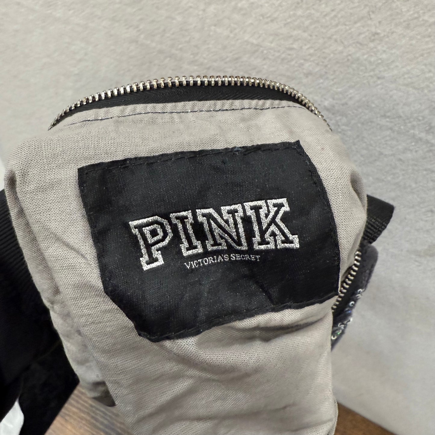 PINK Victoria Secret Black Velour Casual Wear Sequins Logo Shoulder Baguette Bag
