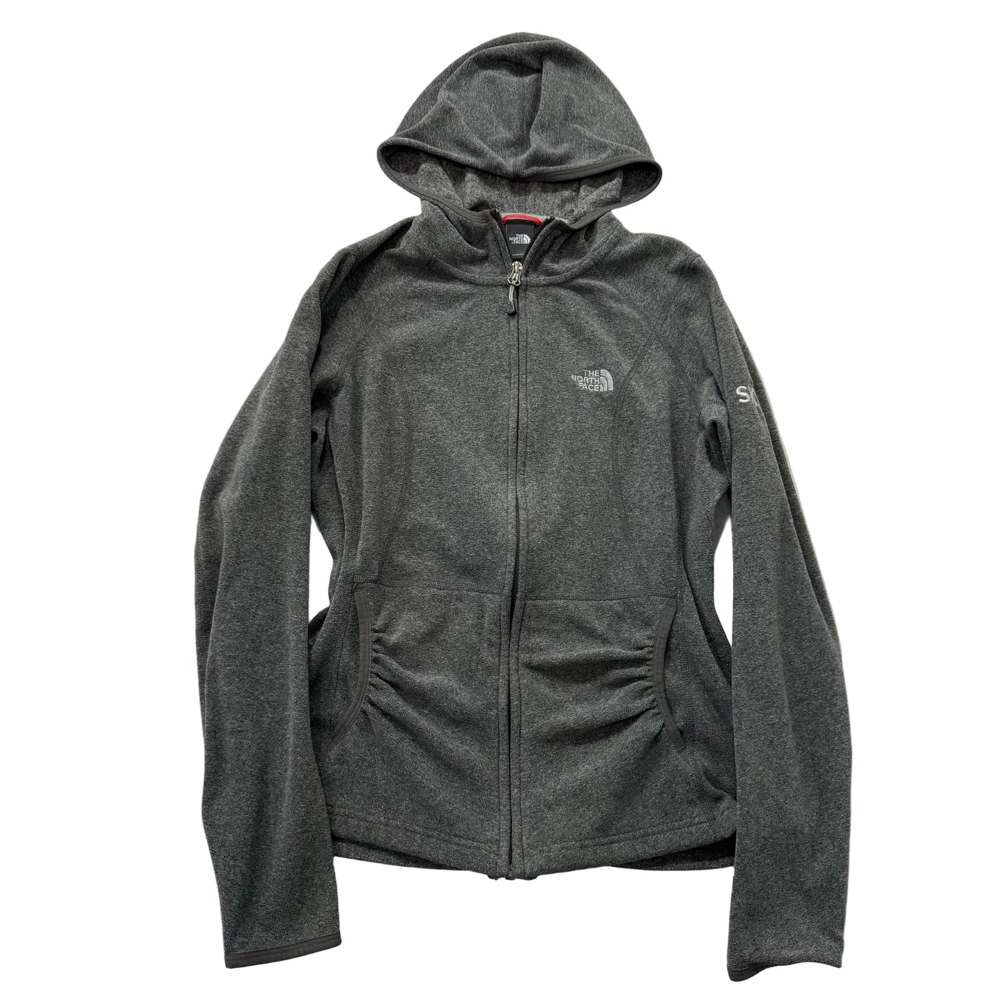 The North Face Women's Gray Glacier Full Zip Hoodie Ruched Pockets Logo Size S