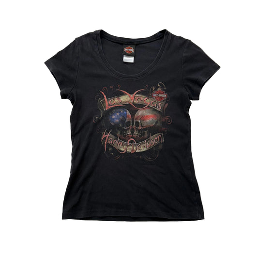 Harley-Davidson Women's Black Las Vegas Nevada Dual Skull Graphic T-Shirt Size M