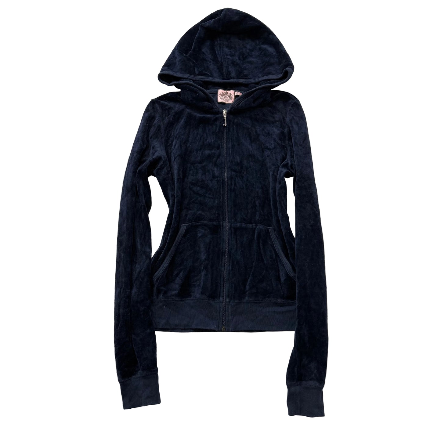Juicy Couture Women's Navy Blue Velour Full Zip Hoodie Pockets Loungewear Size M