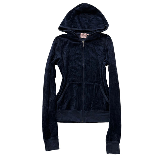 Juicy Couture Women's Navy Blue Velour Full Zip Hoodie Pockets Loungewear Size M