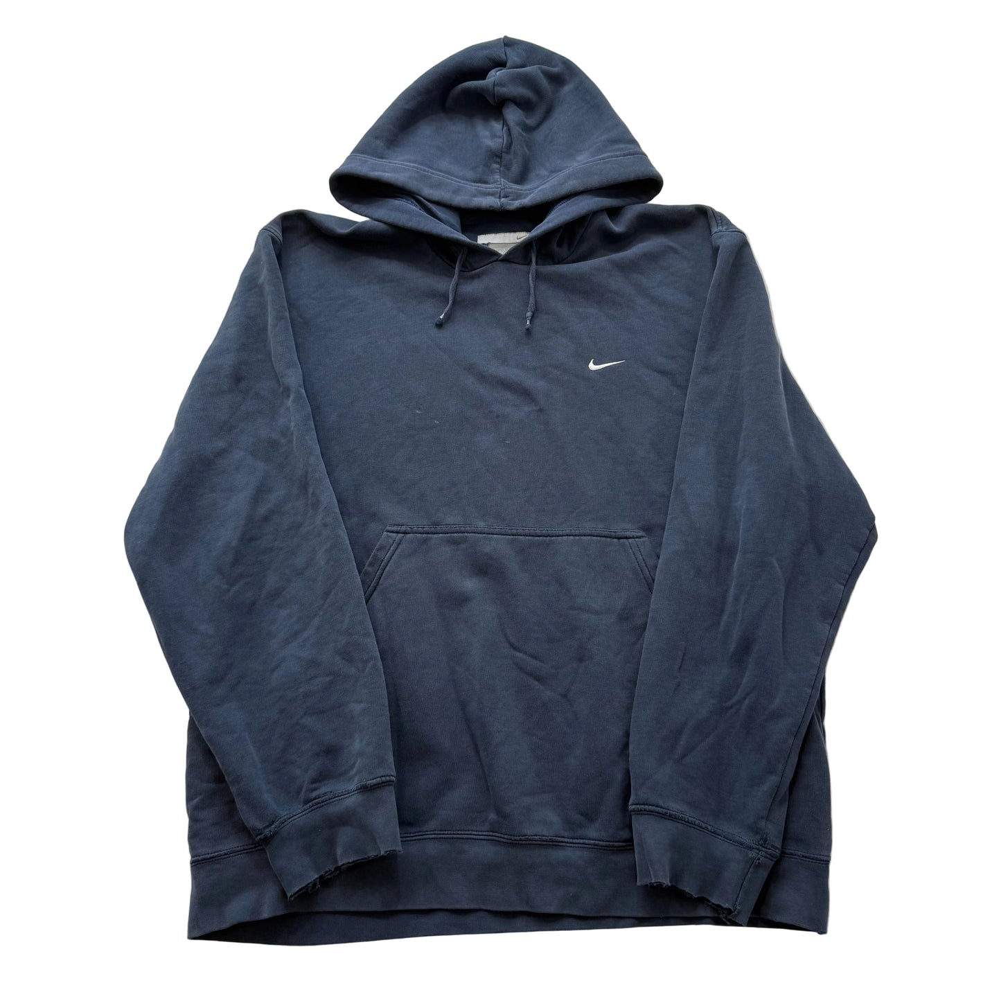 Nike Men's Navy Blue Cotton Blend Relaxed Fit Pullover Hoodie Swoosh Logo Size L