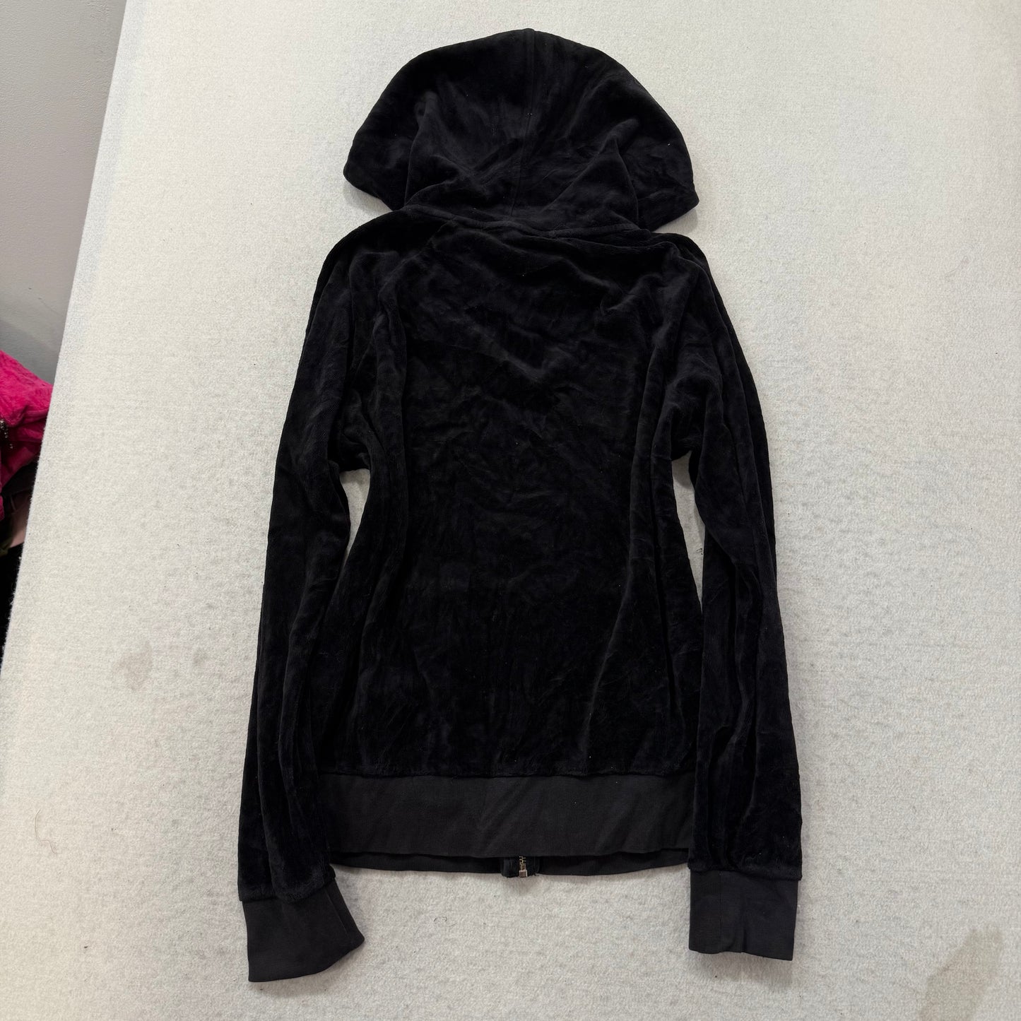 Juicy Couture Women's Black Velour Full Zip Hoodie Pockets Loungewear Y2k Size S