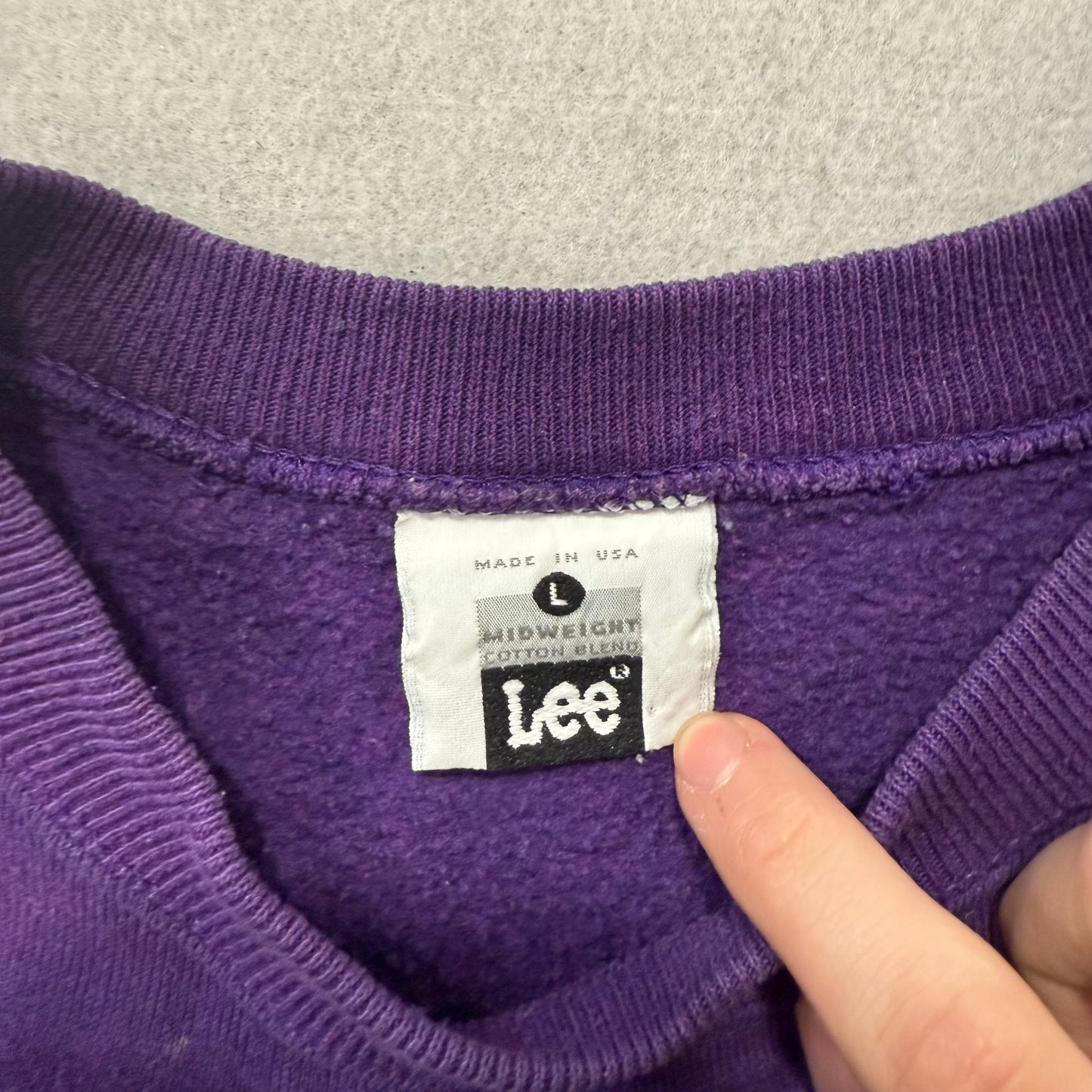 Vtg Lee Sunriver Men Purple Midweight Cotton Blend Sweatshirt Made in USA Size L