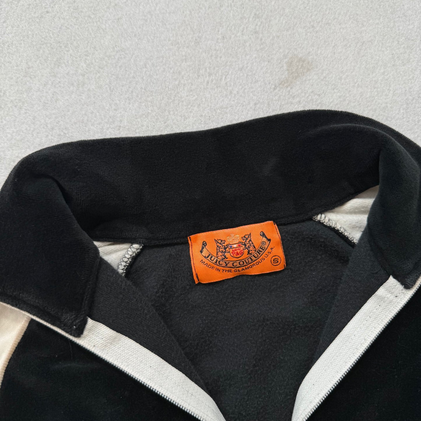 2003 Vintage Juicy Couture Women's Black White Velour Zip Up Track Jacket Size S