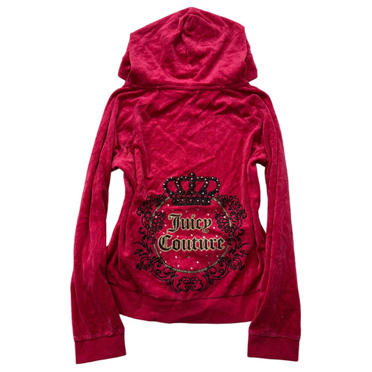 Juicy Couture Women's Dark Hot Pink Velour Hoodie Rhinestone Crown Logo Size XL
