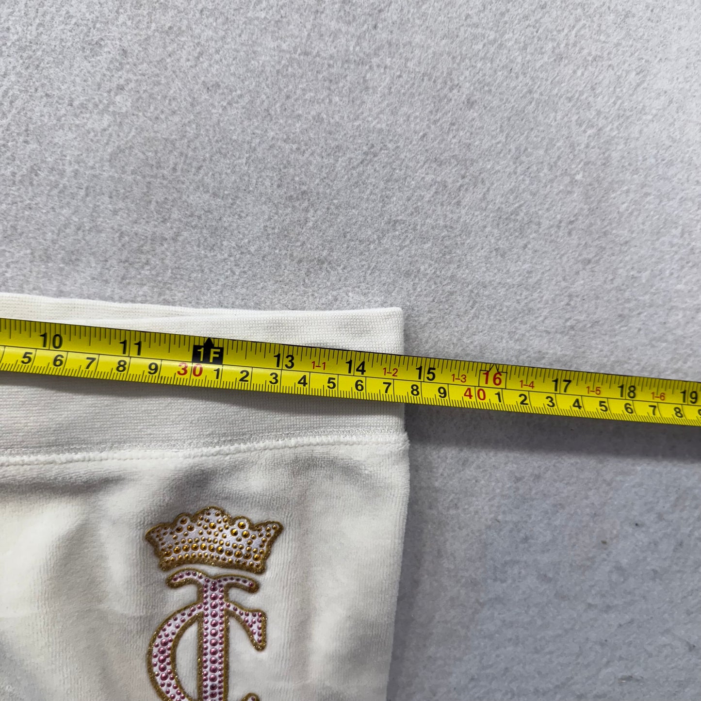 Juicy Couture Women's Cream Velour Flared Track Pant Monogram Crown Logo Size S