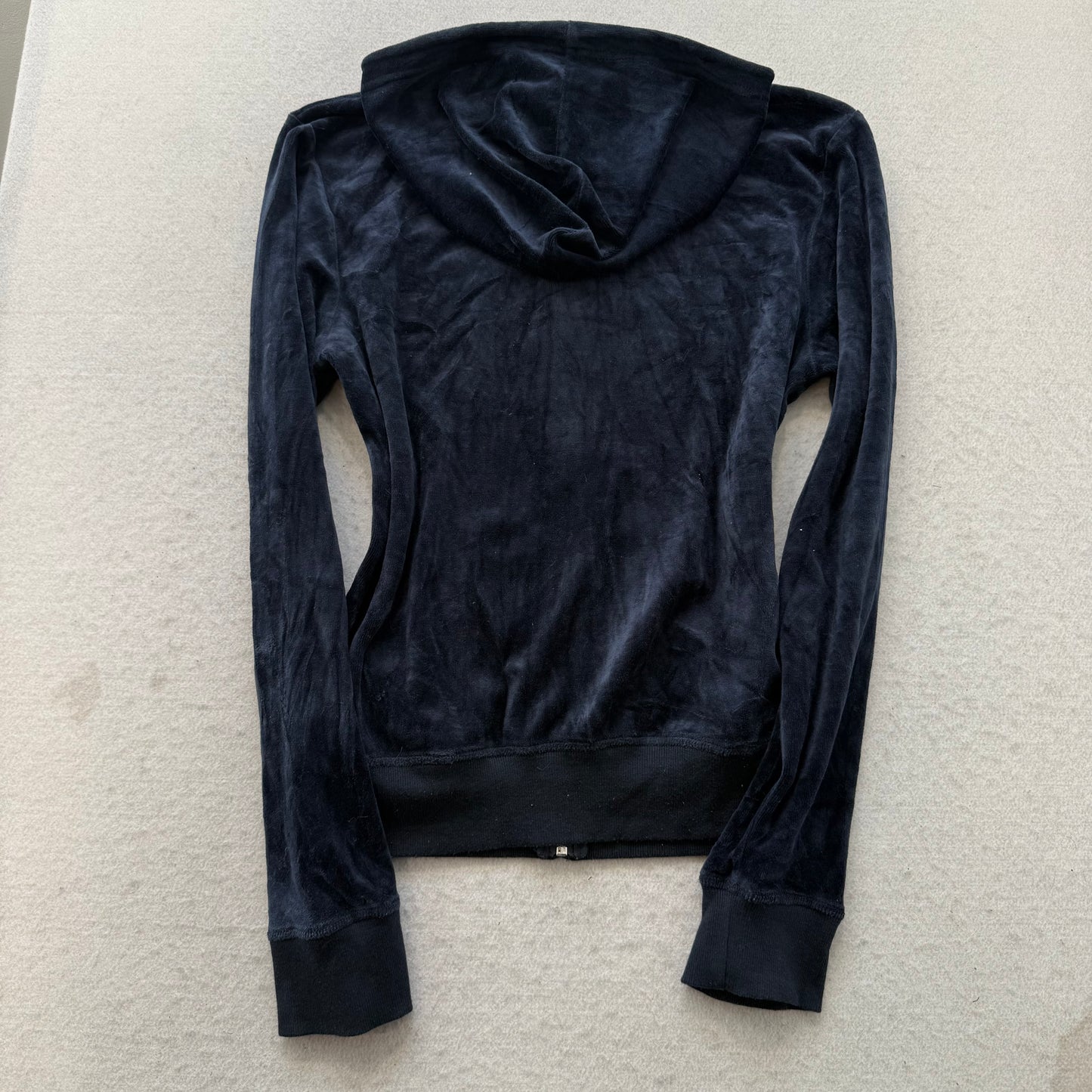 Vtg Juicy Couture Women's Navy Velour Tracksuit Set Hoodie & Flare Pant Size S/P