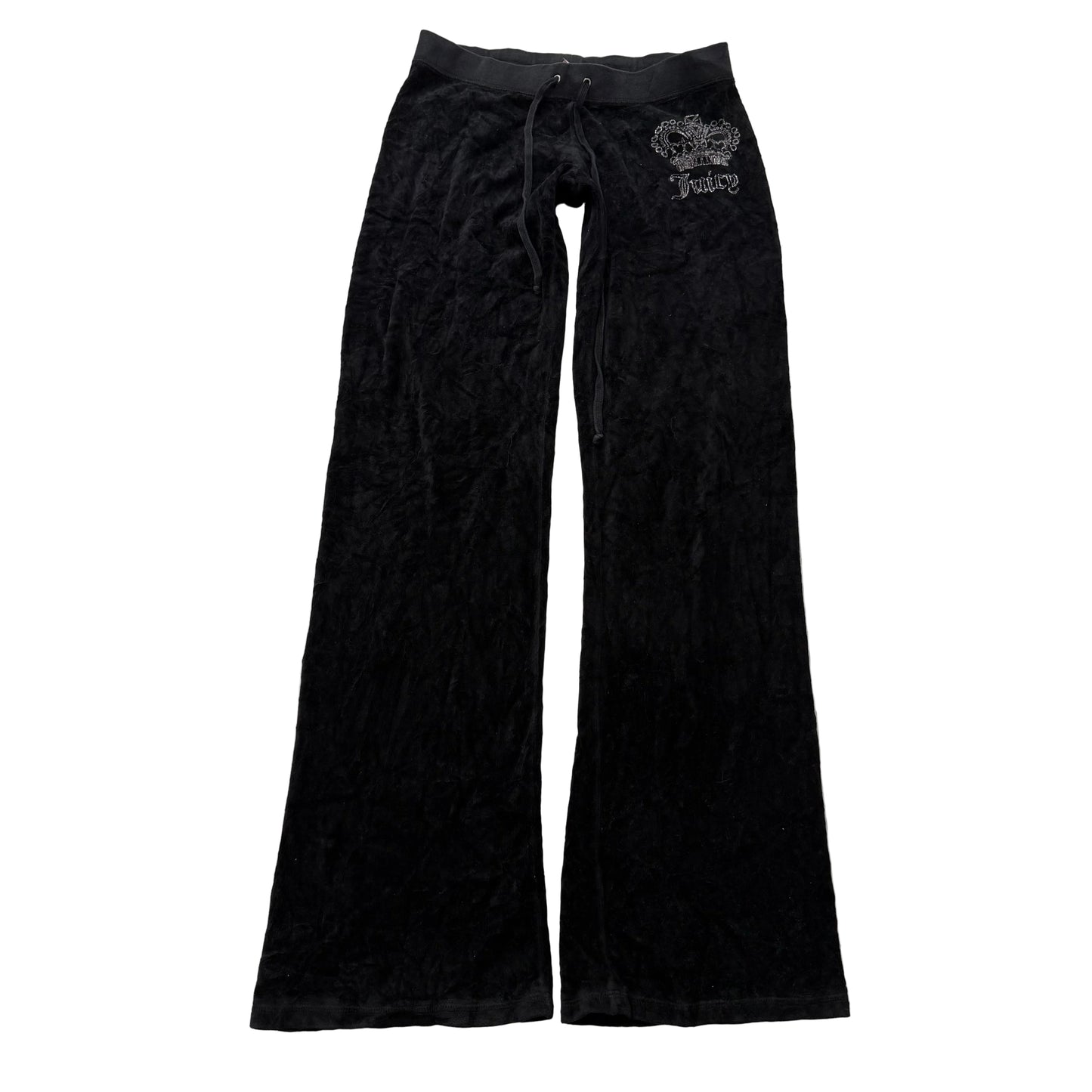 Vintage Juicy Couture Women's Black Velour Flared Track Pant Crown Logo Size S