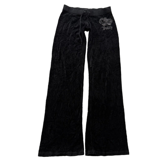 Vintage Juicy Couture Women's Black Velour Flared Track Pant Crown Logo Size S