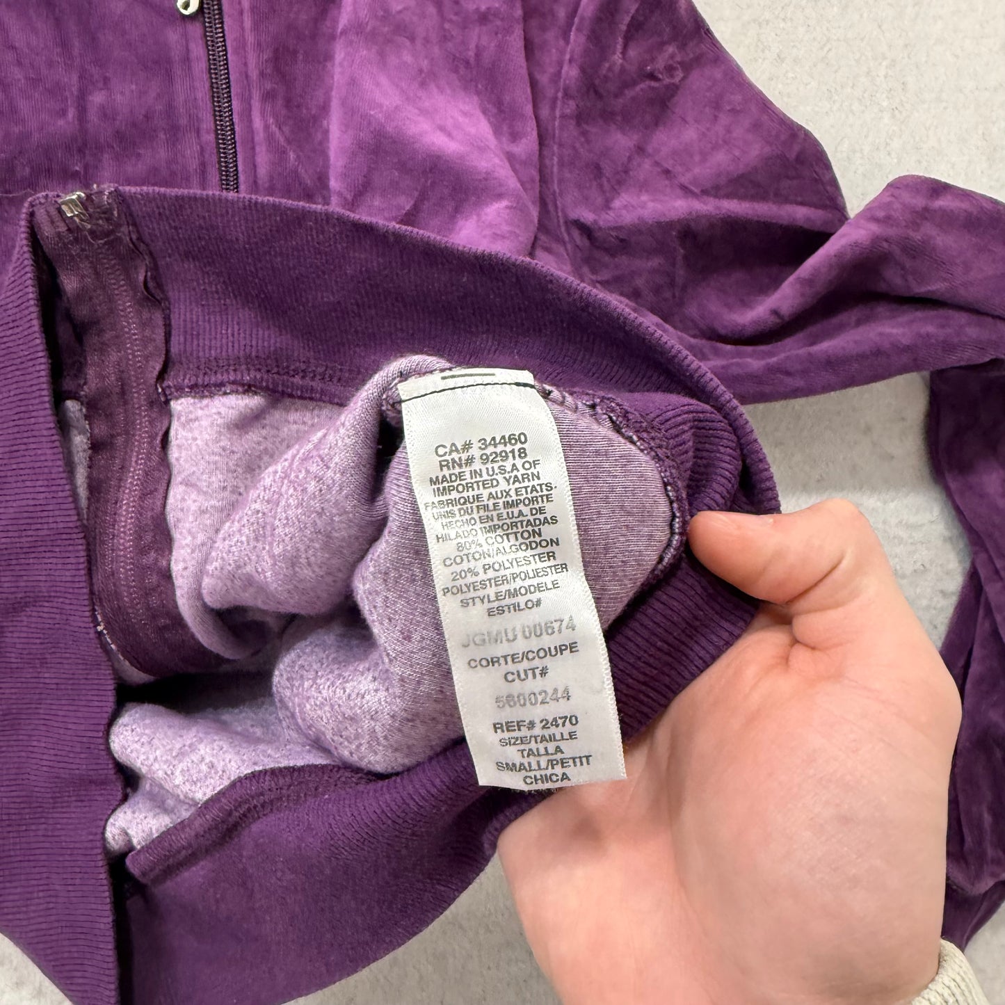 Vintage Juicy Couture Women's Deep Purple Velour Zip Up Hoodie Loungewear Size S