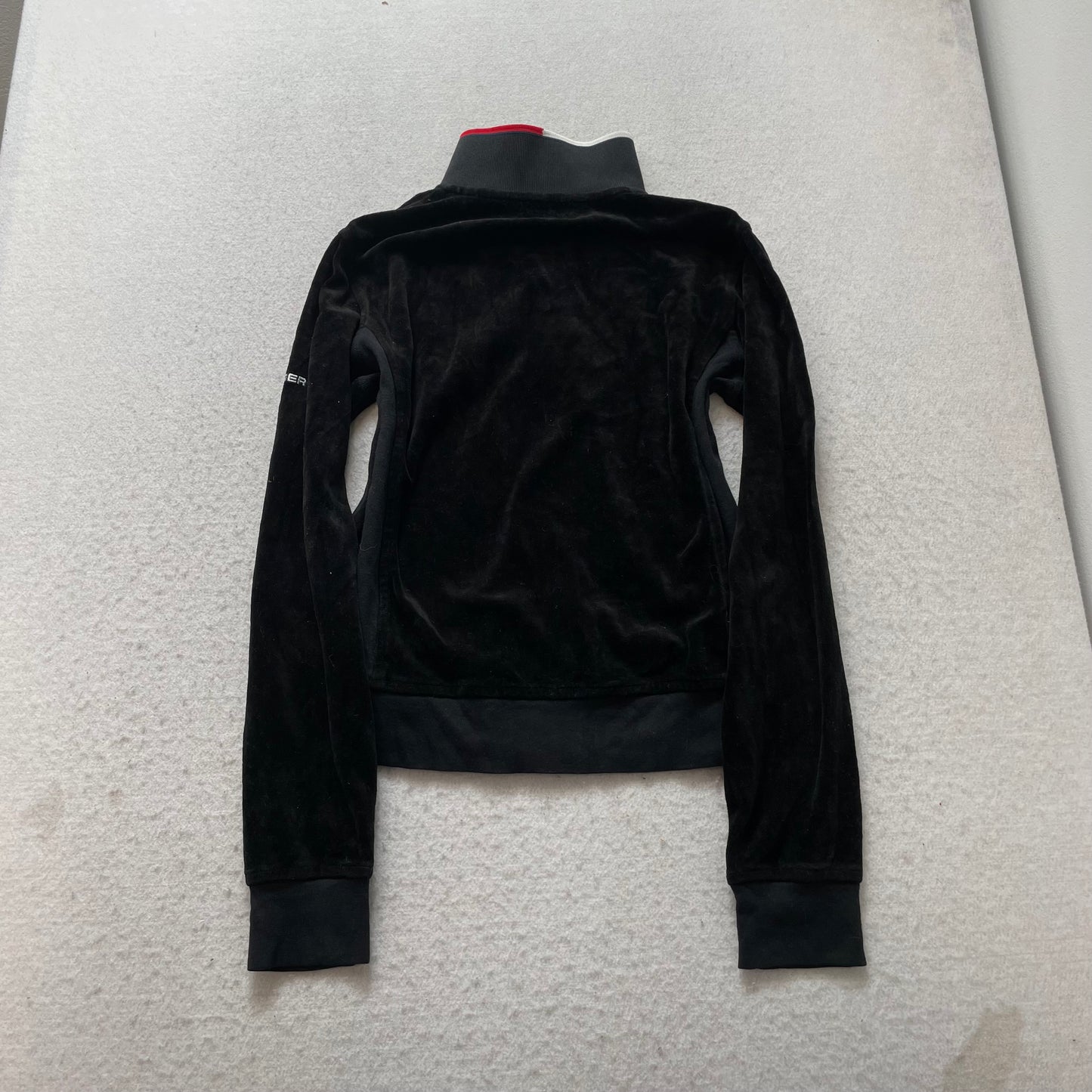Tommy Hilfiger Women's Black Velour Full Zip Track Jacket Pockets Classic Size M