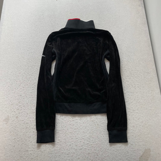 Tommy Hilfiger Women's Black Velour Full Zip Track Jacket Pockets Classic Size M