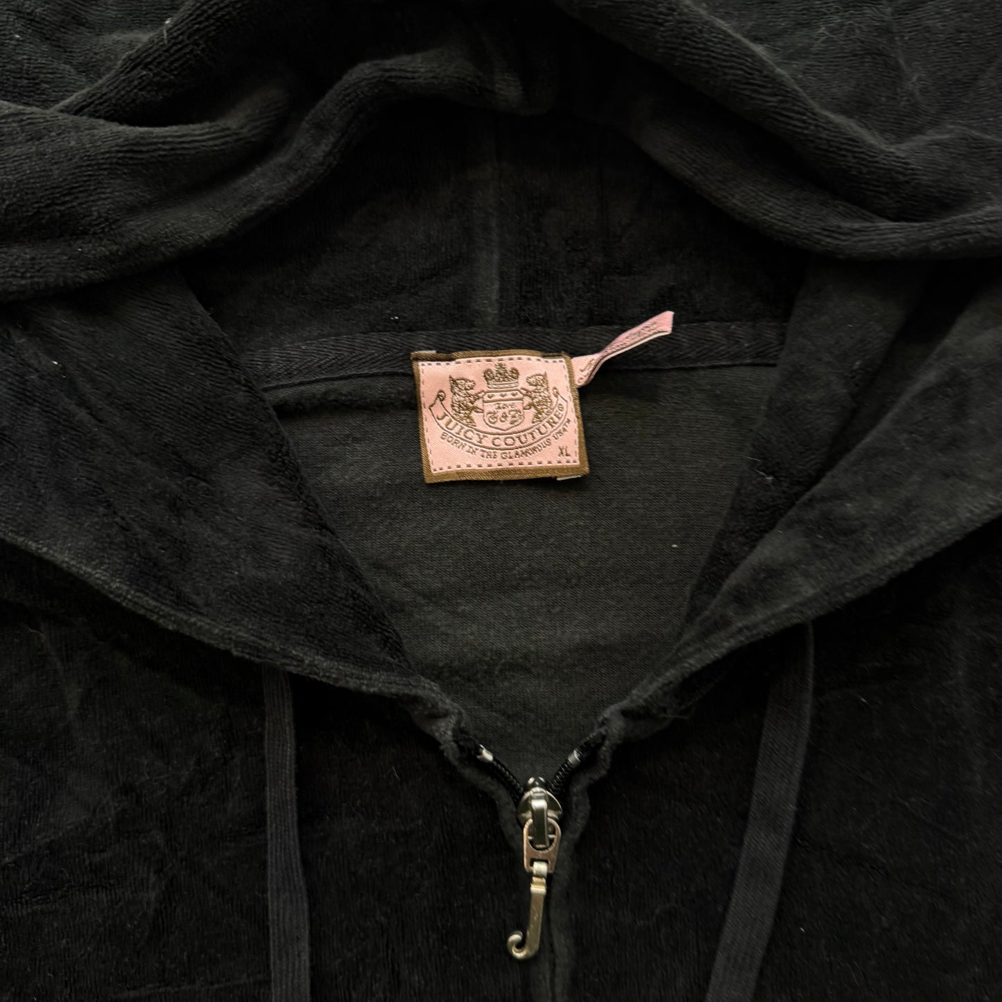 Juicy Couture Women's Black Velour Tracksuit Set Zip-Up Hoodie & Pant Size XL