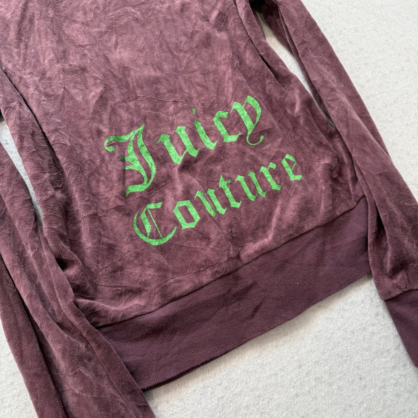 Juicy Couture Women's Brown Velour Zip-Up Hoodie Pockets Graphic Logo Size M