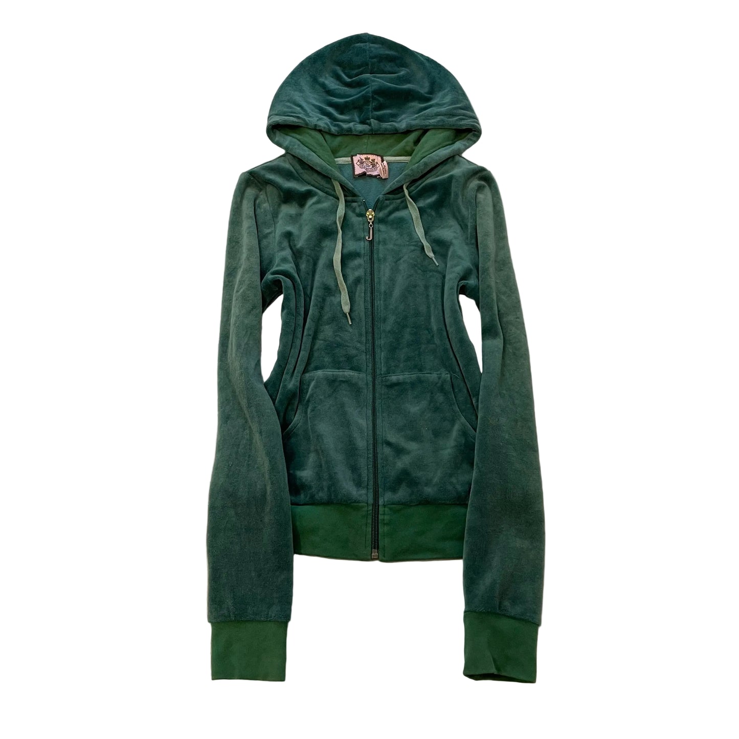 Vintage Juicy Couture Women Emerald Green Velour Zip-Up Hoodie Loungewear Size S