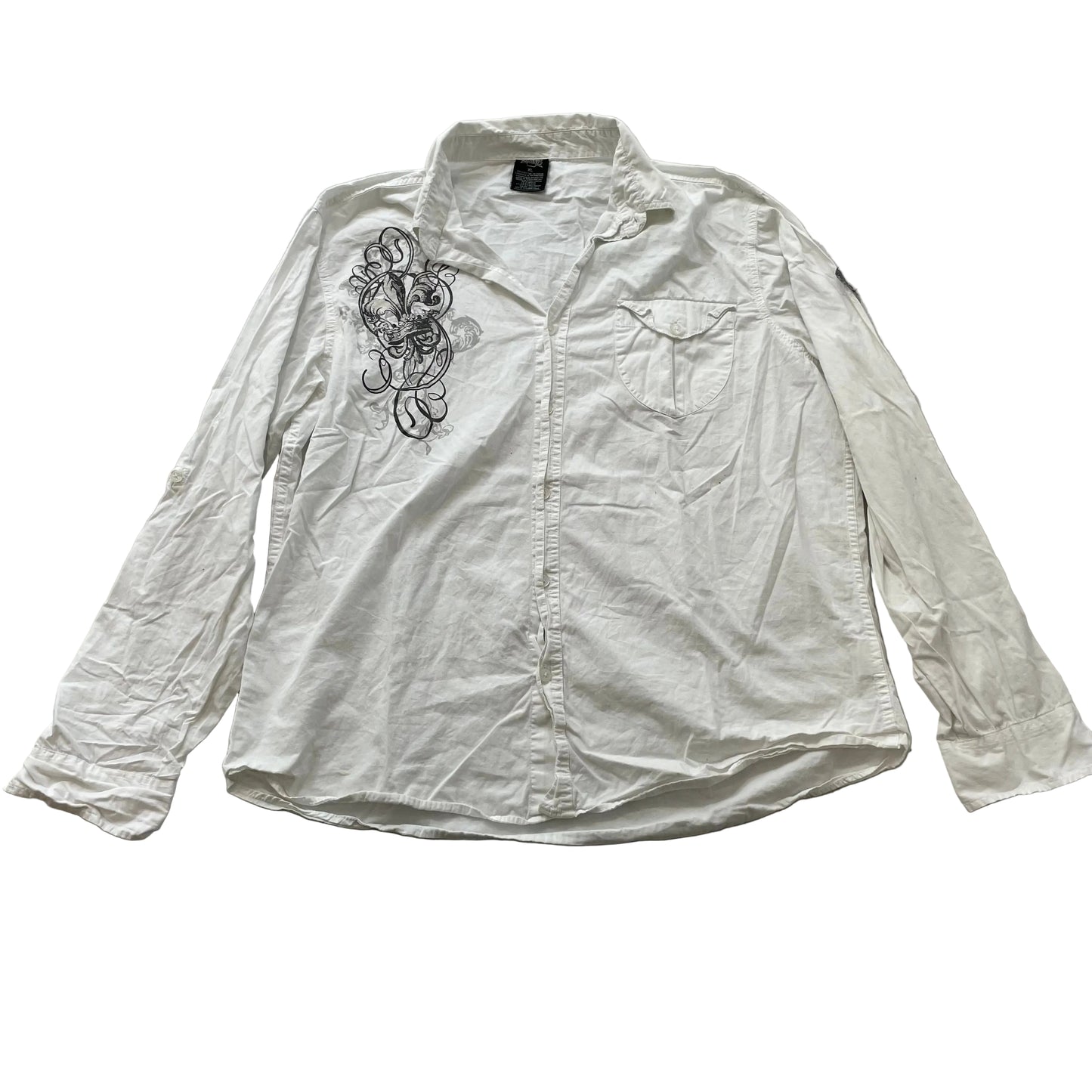 MMA Elite Men's White Cotton Regular Fit Button Up Shirt Graphic Logo Size XL