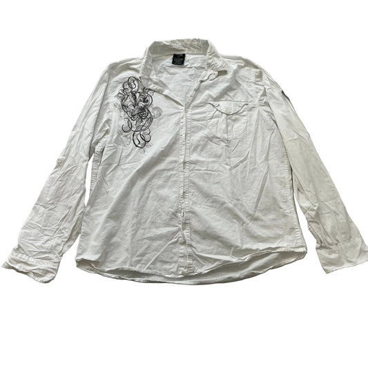 MMA Elite Men's White Cotton Regular Fit Button Up Shirt Graphic Logo Size XL