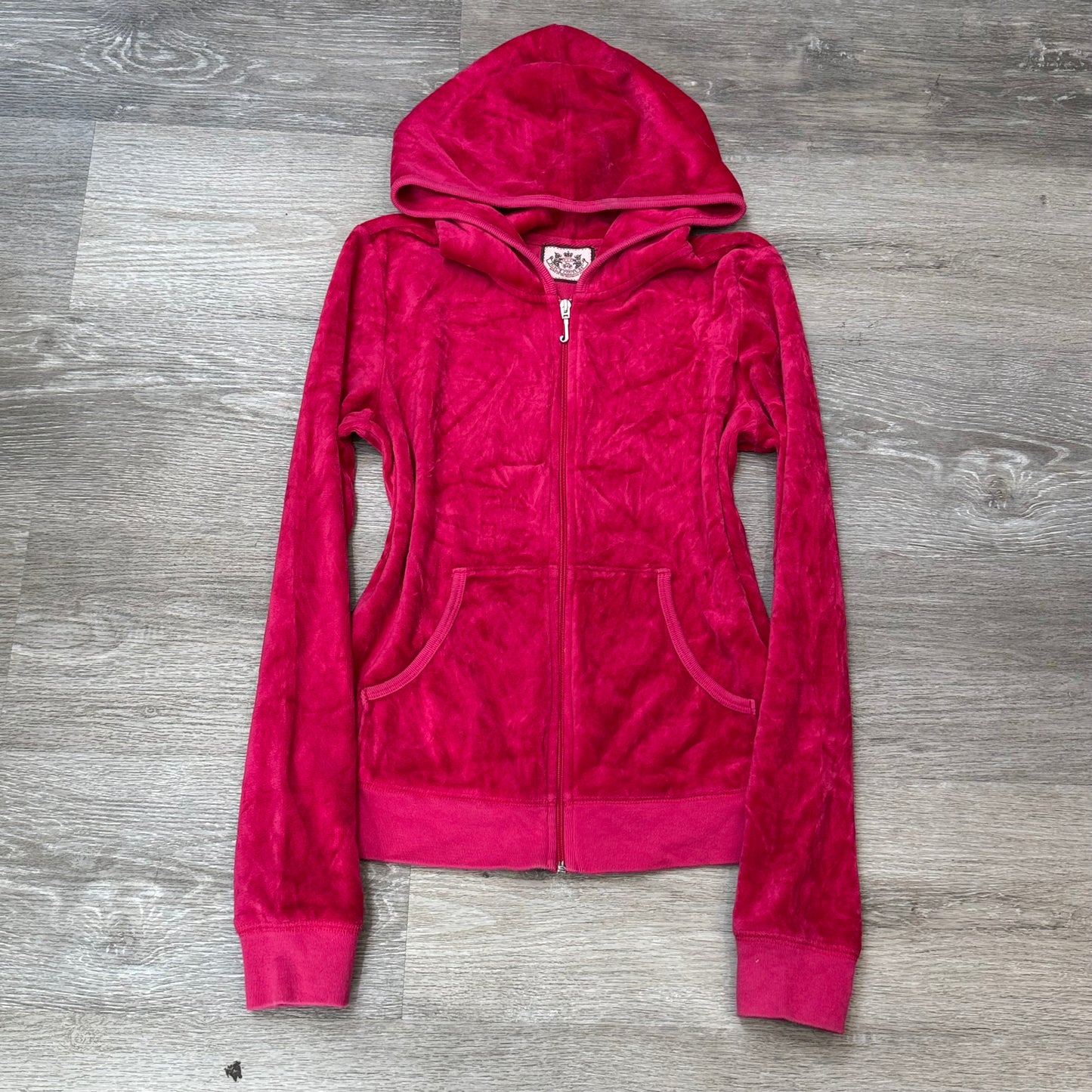 Vintage Juicy Couture Scottie Dogs Womens Hot Pink Velour Zip-Up Hoodie Logo - L