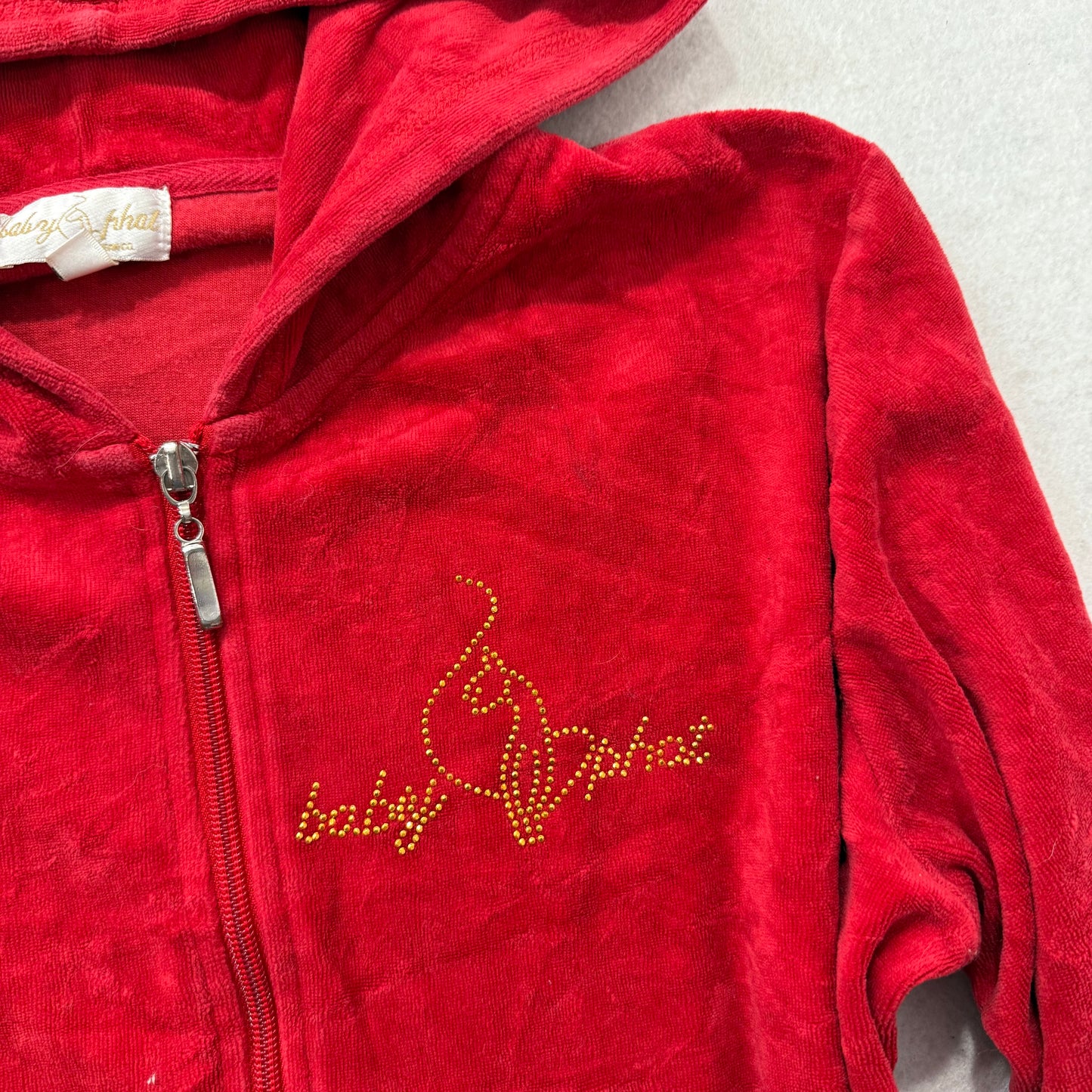 Baby Phat Women's Red Velour Zip Up Hoodie Rhinestones Logo Loungewear Size XL