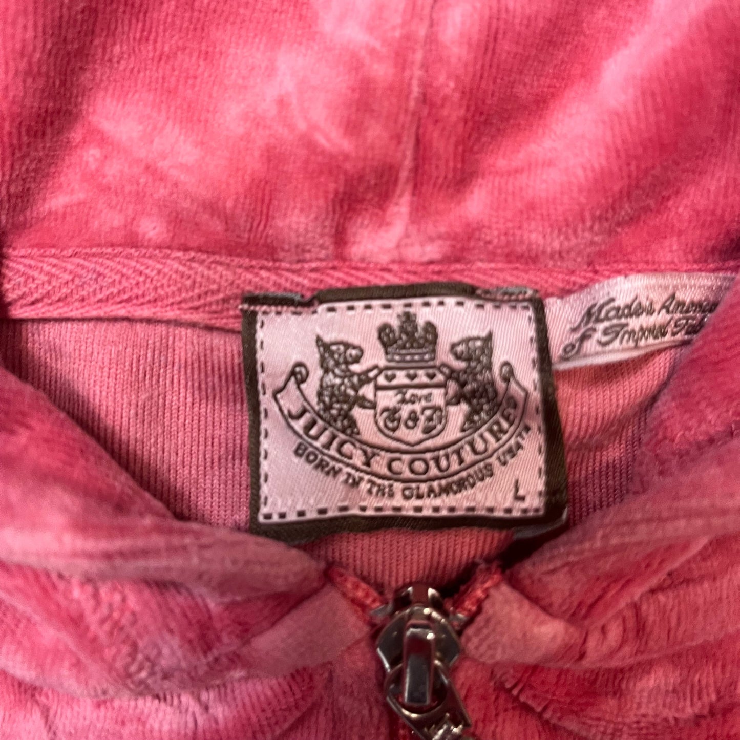 Vintage Juicy Couture Scottie Dogs Women Bright Pink Velour Zip-Up Hoodie Size L