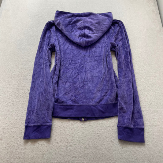 Juicy Couture Women's Indigo Velour Zip-Up Hoodie Pockets Loungewear Size XL