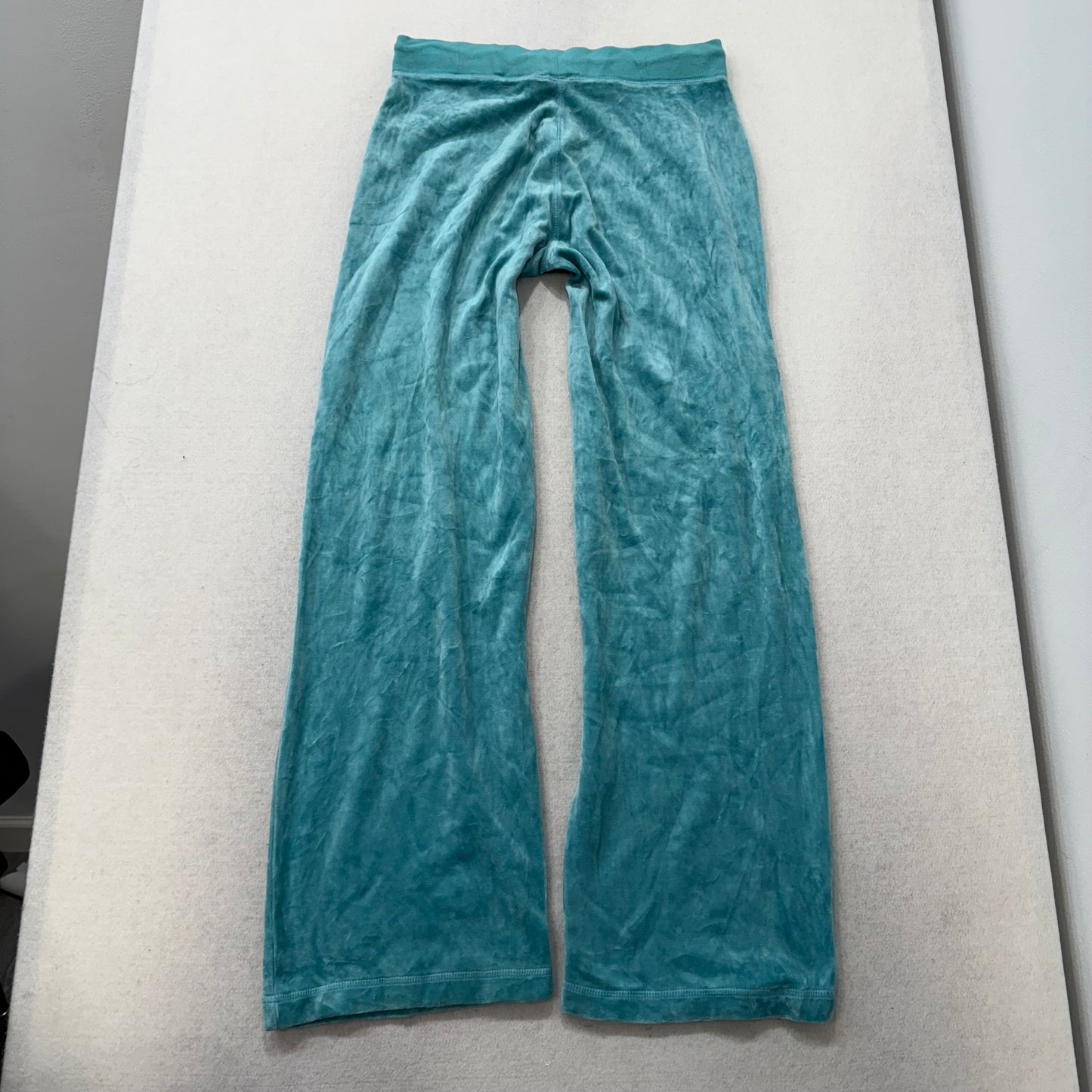 Juicy Couture Turquoise Velour Flared Track Pants Drawstring Low Rise Size XL