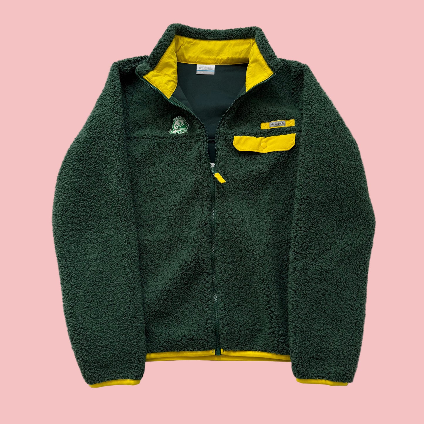 Columbia Oregon Ducks Mountain Side Women's Green Sherpa Fleece Jacket Size L