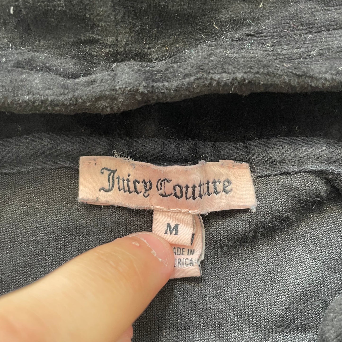 Juicy Couture Women's Jet Black Velour Full Zip Hoodie Pockets Streetwear Size M