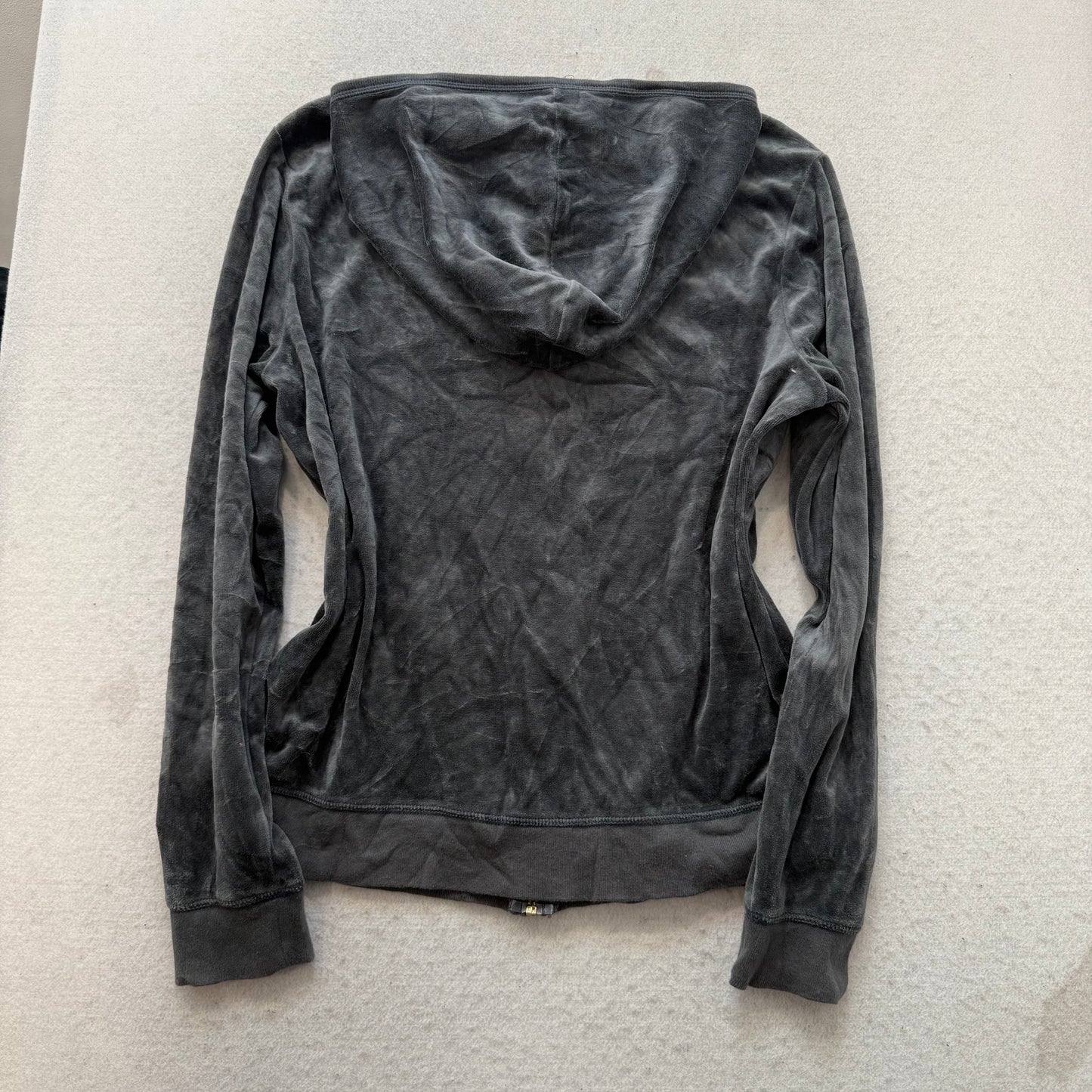 Vtg Juicy Couture Women's Dark Gray Velour Tracksuit Set Hoodie & Pants Size L/S