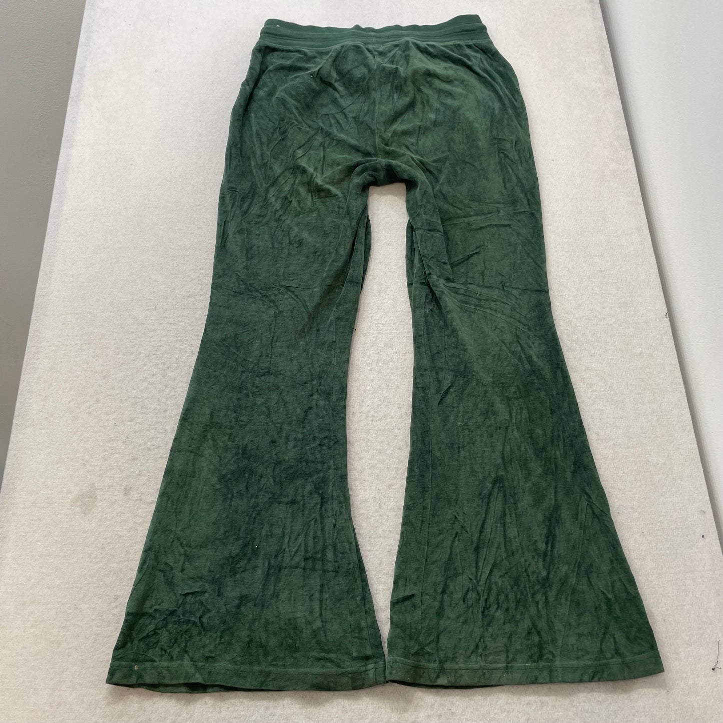 Vintage Juicy Couture Women's Dark Green Velour Flared Leg Track Pants Y2k Size L
