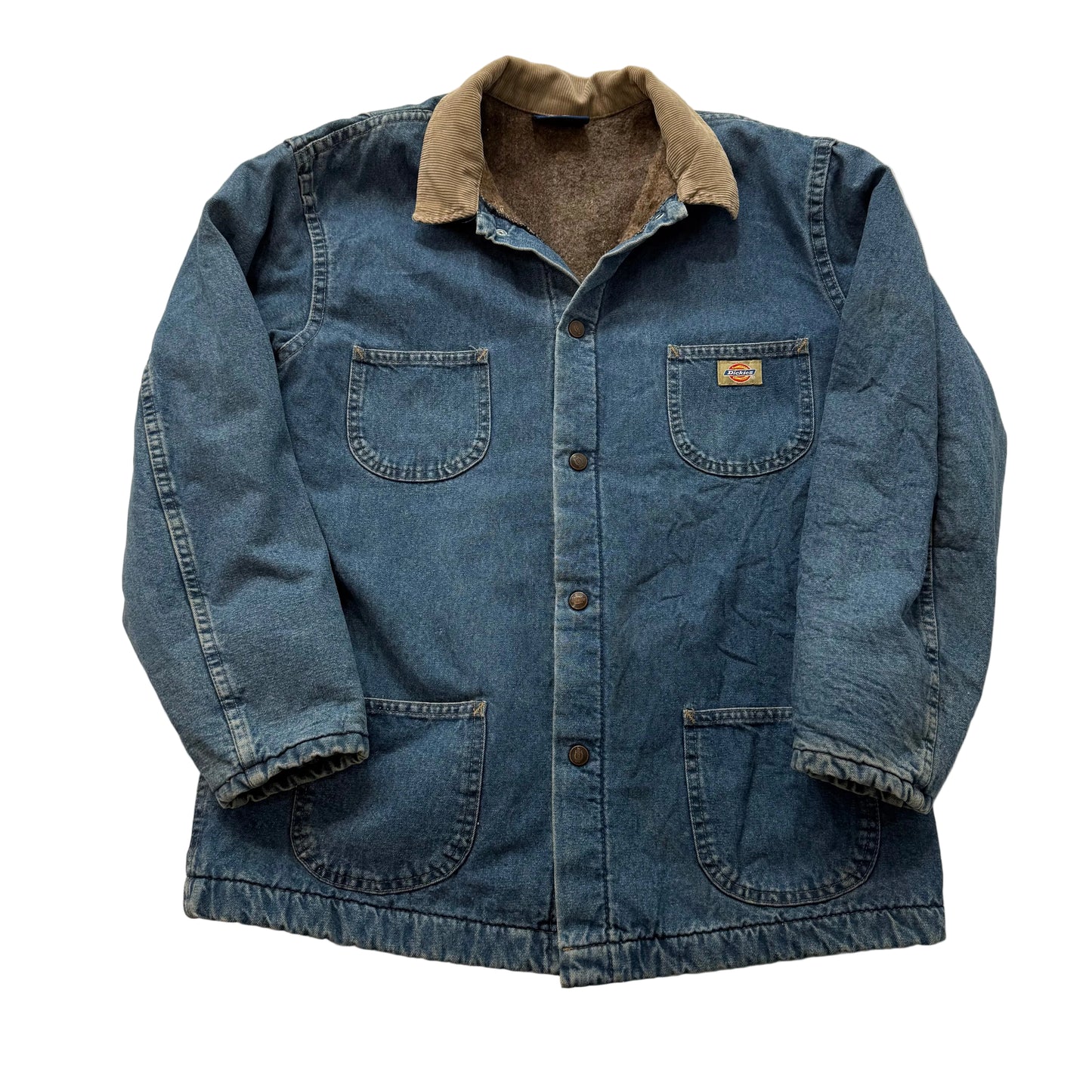 Dickies Blue Denim Chore Jacket Corduroy Collar Blanket Lined Workwear Size XL