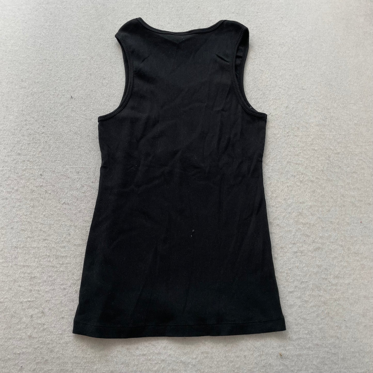 Guess Jeans Women's Black Ribbed Tank Top Sleeveless Front Logo Casual Size L