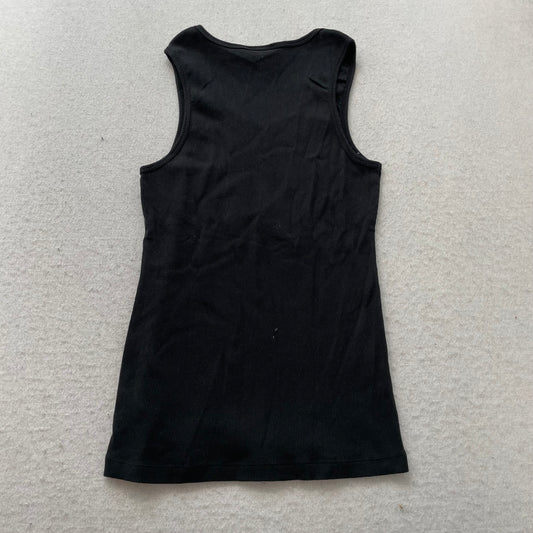 Guess Jeans Women's Black Ribbed Tank Top Sleeveless Front Logo Casual Size L