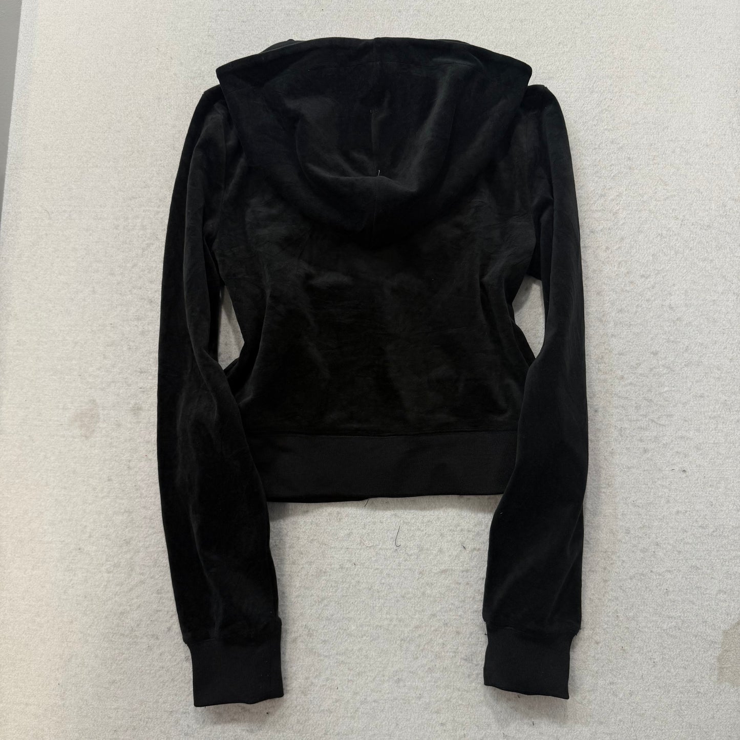 Juicy Couture Women's Black Velour Zip-Up Hoodie Embroidered Logo Pockets Size S