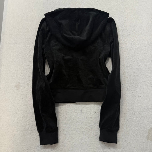 Juicy Couture Women's Black Velour Zip-Up Hoodie Embroidered Logo Pockets Size S