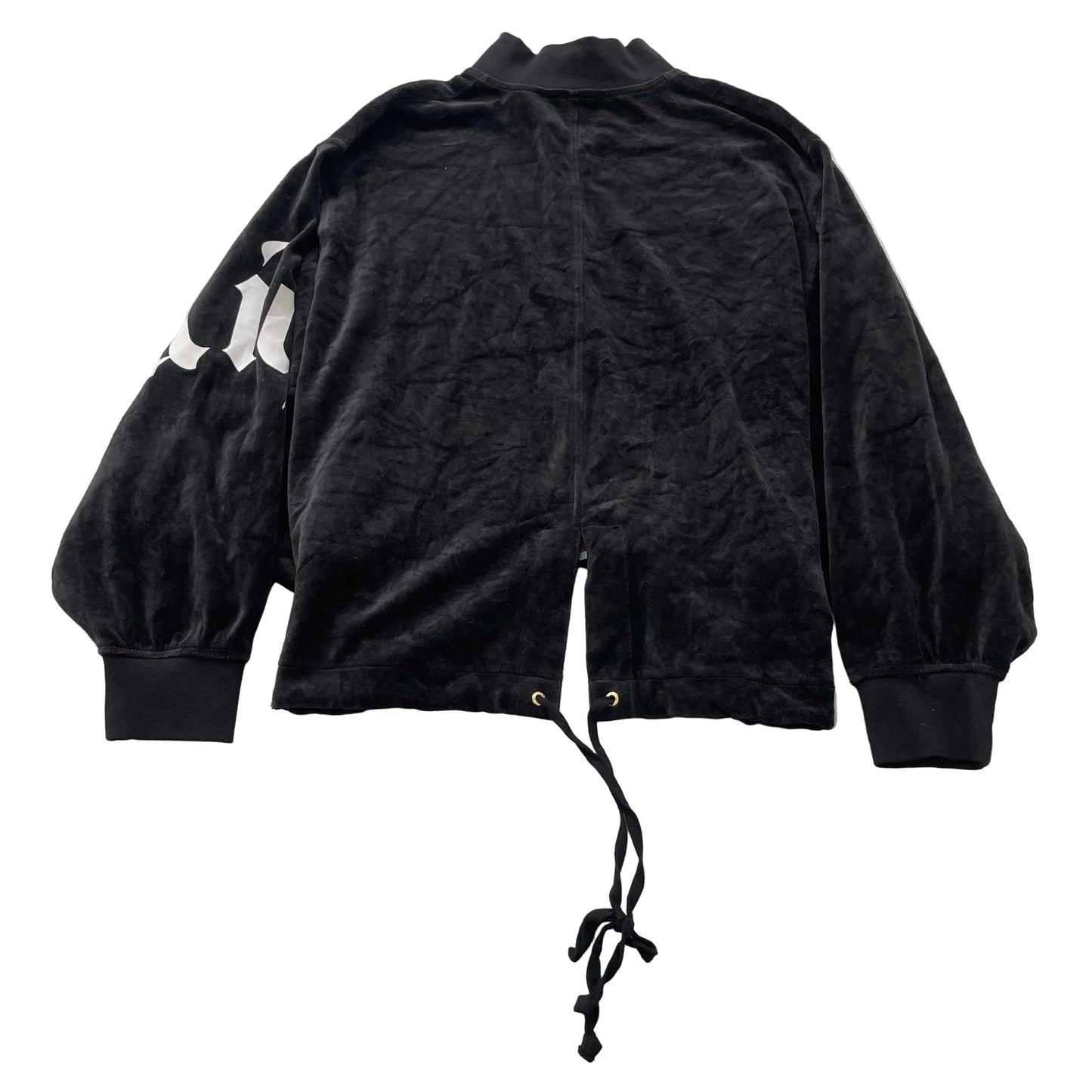 Juicy Couture Womens Black Velour Zip-Up Crop Track Jacket Drawstring Hem Size M